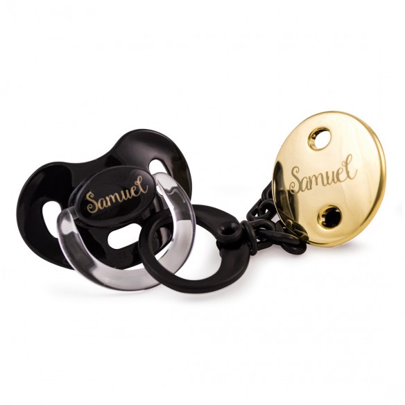 Pack Premium Chupete y Cadena Personalizada - Negro/Dorado