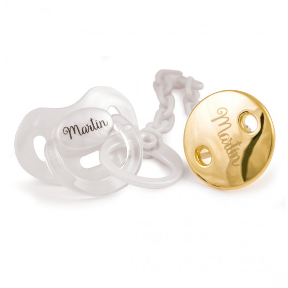 Pack Premium Chupete y Cadena Personalizada - Perlado/Oro