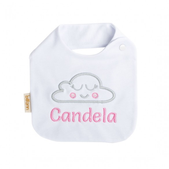 Babero Bordado Nube con Nombre Personalizado Rosa
