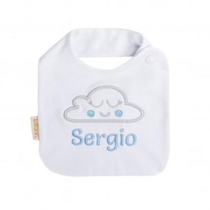 Babero Bordado Nube con Nombre Personalizado Azul