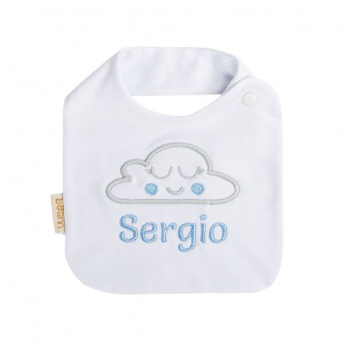 Babero Bordado Nube con Nombre Personalizado Azul