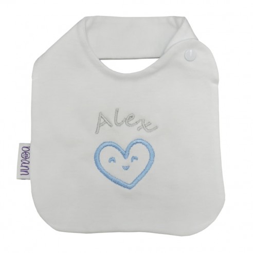 Babero bordado corazon azul