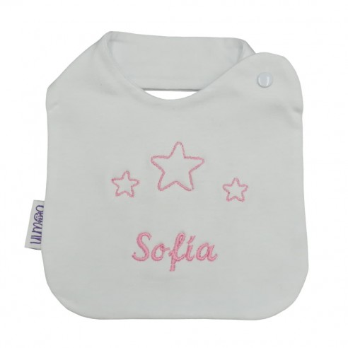 Babero bordado estrellas rosa