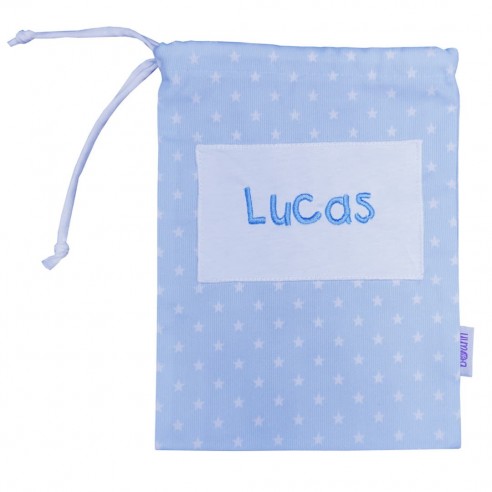 Bolsa merienda bordada azul