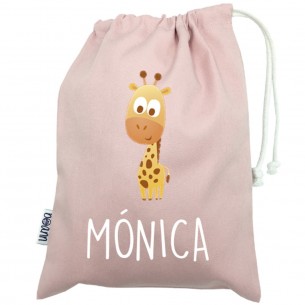 Talega mini con asas JIRAFA rosa 02