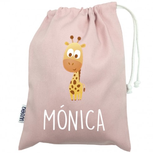 Talega mini con asas JIRAFA rosa 02