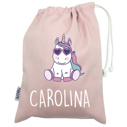 Talega mini con asas UNICORNIOGAFAS rosa 02