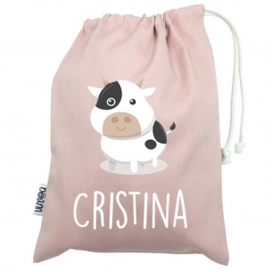 Talega mini con asas VACA rosa 02