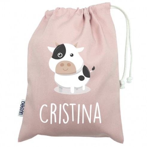 Talega mini con asas VACA rosa 02