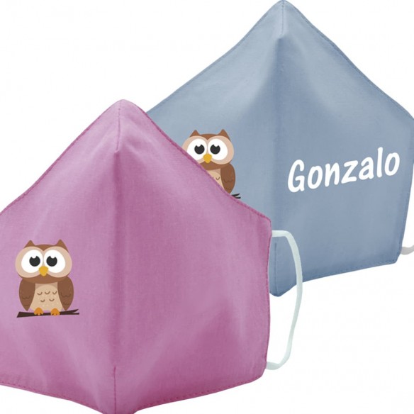 Mascarilla de tela BUHO azul y rosa