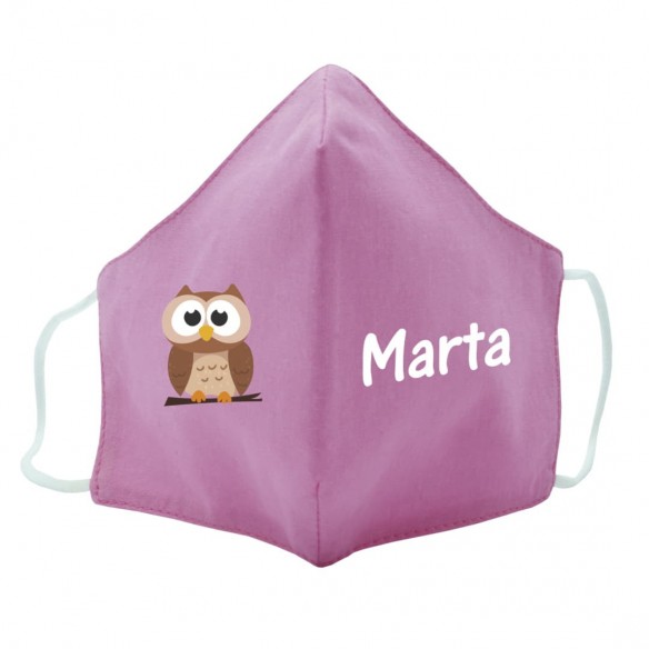 Mascarilla de tela BUHO rosa 02