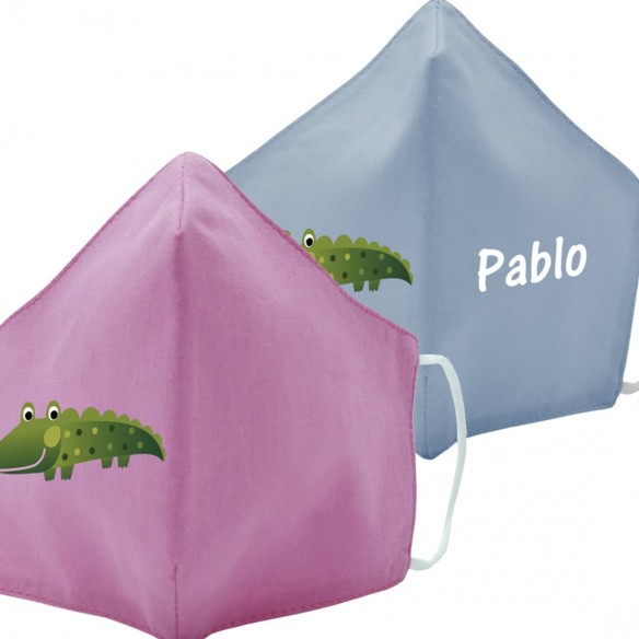 Mascarilla de tela COCODRILO azul y rosa