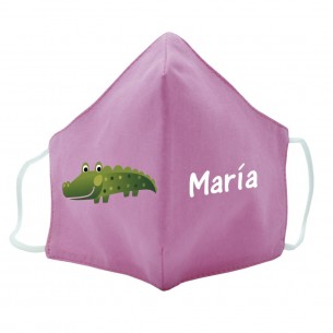 Mascarilla de tela COCODRILO rosa 02