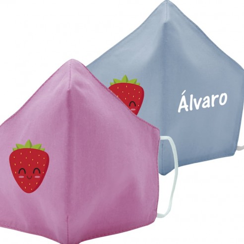 Mascarilla de tela FRESA azul y rosa