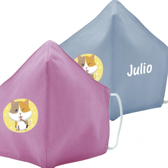 Mascarilla de tela GATO azul y rosa