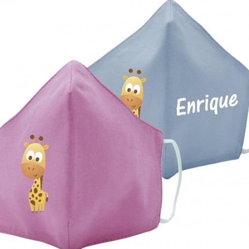 Mascarilla de tela JIRAFA azul y rosa