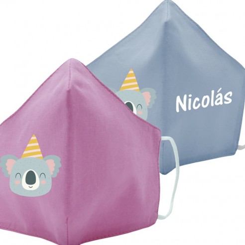 Mascarilla de tela KOALA azul y rosa
