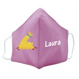 Mascarilla de tela LLAMAGAFAS rosa 02