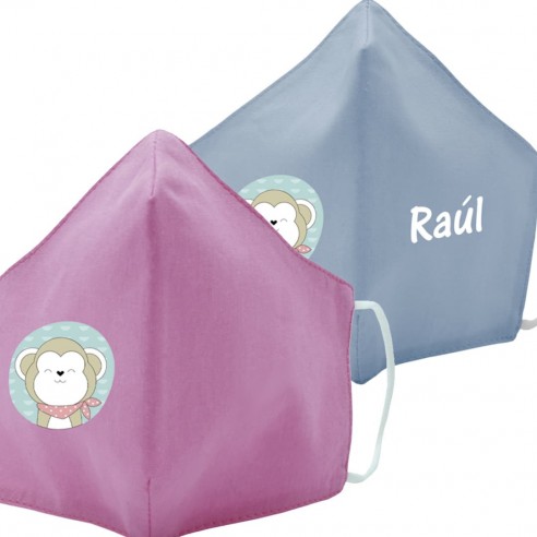 Mascarilla de tela MONO azul y rosa