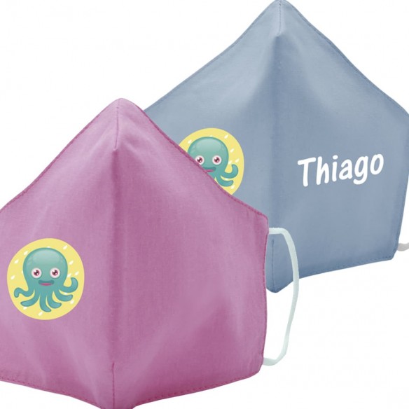 Mascarilla de tela PULPO azul y rosa