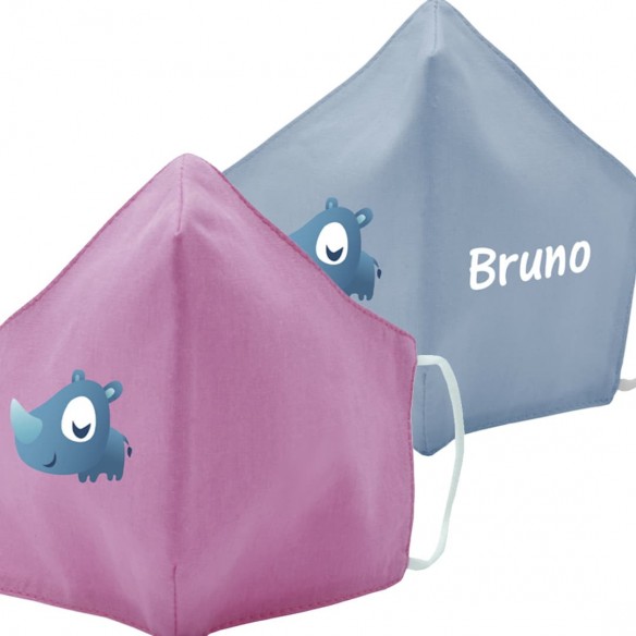 Mascarilla de tela RINO azul y rosa