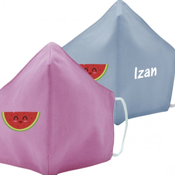 Mascarilla de tela SANDIA azul y rosa