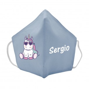 Mascarilla de tela UNICORNIOGAFAS azul 02