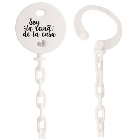 Cadena de chupete Frase F109  Blanco