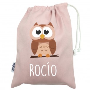 Talega mini con asas BUHO rosa 02